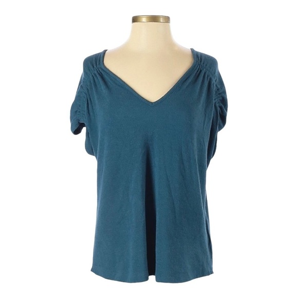 🌺 Pleione Nordstrom Shirred Short Sleeve Teal Textured Top Size XS NWT - Picture 1 of 10